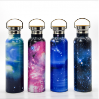 Drinkware Water Bottles 500ML Wood Stainless Steel Water Bottle with Unvarnished Bamboo Cap, Stainless Steel Bamboo Lid Bottle