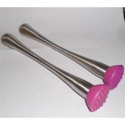 Amazon Metal Stainless Steel Customized Pink Color Logo Bar Cocktail Muddler Pestle Mortar With Plastic Flat Head