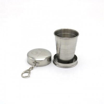 Metal Stainless Steel 60ml Camping Mug Folding Cup Portable Outdoor Travel Demountable Collapsible Shot Glass With Keychain