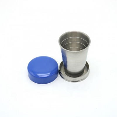 60ml Stainless Steel Solid Blue Color Stained Collapsible Portable Retractable Folding Telescopic Travel Camp Outdoor Cup