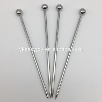 4'' Professional Silver Stainless Steel Bar Cocktail Olive/Martini/Fruit Picks Sticks Stirrers With Metallic Ball