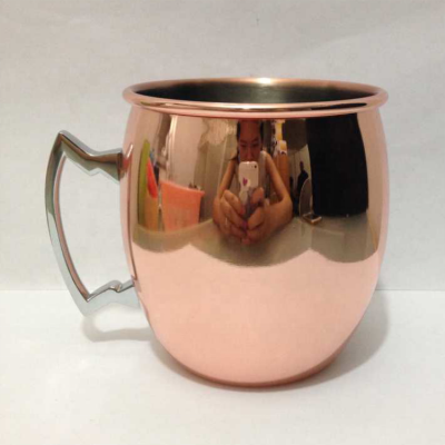 16oz Solid Shiny Moscow Mule Hammered Drum Copper Plated Drinking Coffee Beer Cocktail Vodka Mint Julep Ginger Tea Mug Cup