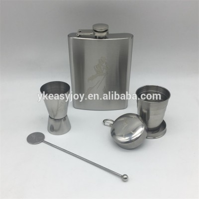 Premiums Stainless Steel 8oz Hip Flask Set+Folding Cup+Double Jigger+Mixing Stirrer+Johnnie Walker Laser Logo