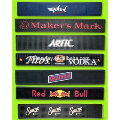 Premiums Bar Anti-Slip Tequila Rum Whisky Vodka Cola Beer Customized OEM Food Grade Soft PVC Plastic Rail Mat Coaster