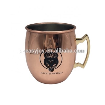 Handcrafted Copper Plated Moscow Mule Drum Drinking Coffee Beer Cocktail Vodka Mint Julep Ginger Tea Mug Cup+Brass Handle+Logo